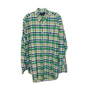 Vintage Ralph Lauren Button Up Mens Medium Green Plaid Classic Fit Cotton